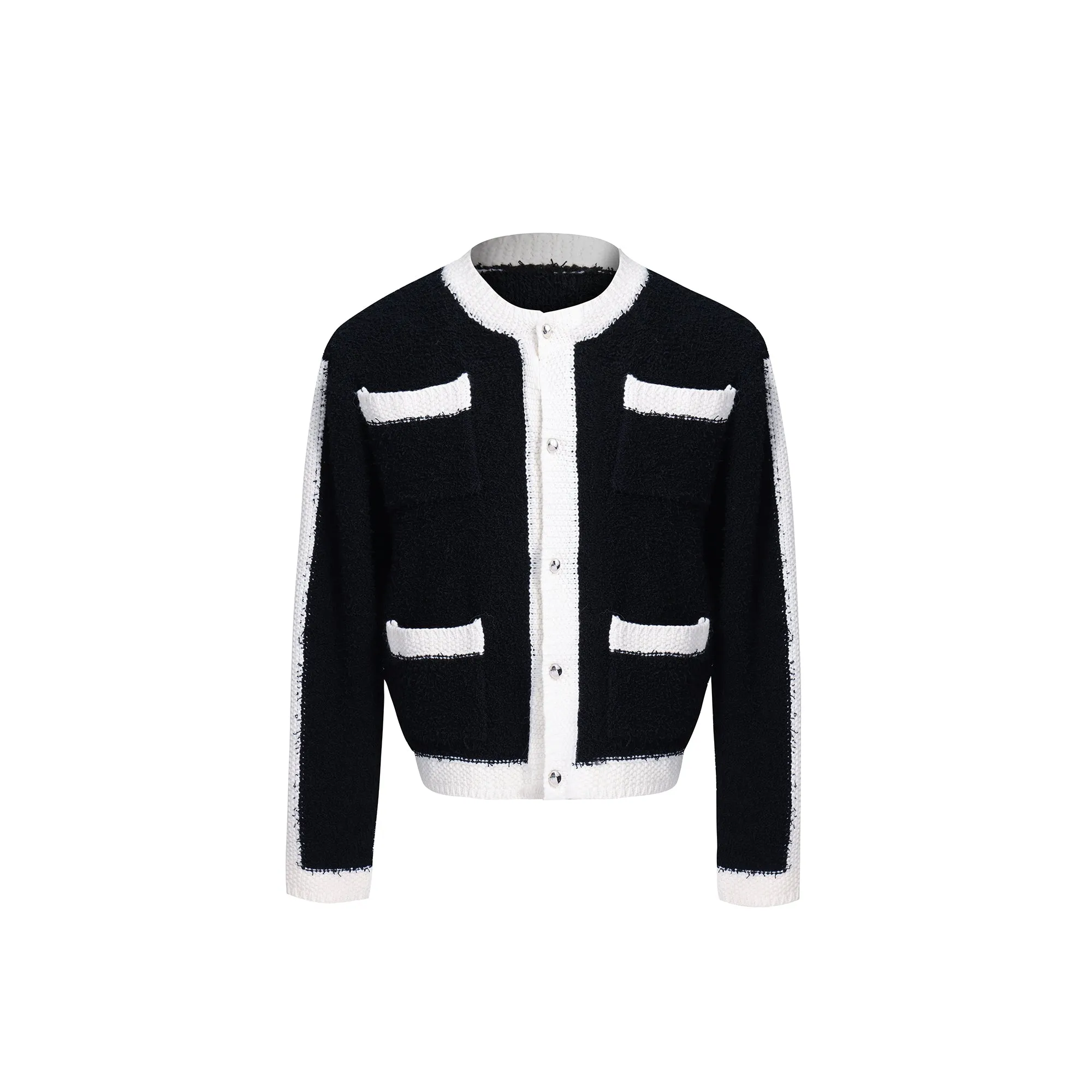 【24s Nov.】Plush Contrast Pocket Patchwork Sweater Jacket