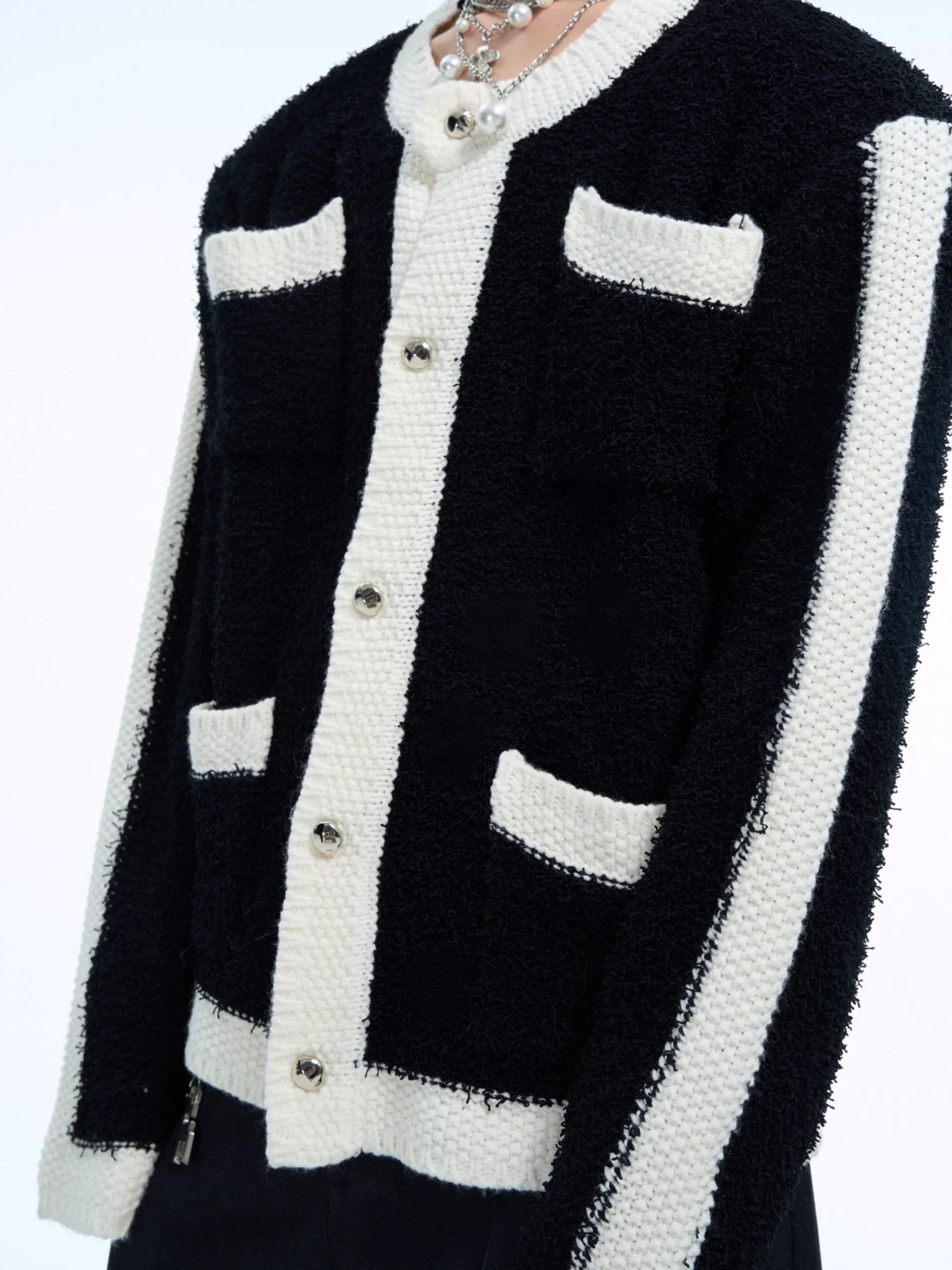 【24s Nov.】Plush Contrast Pocket Patchwork Sweater Jacket