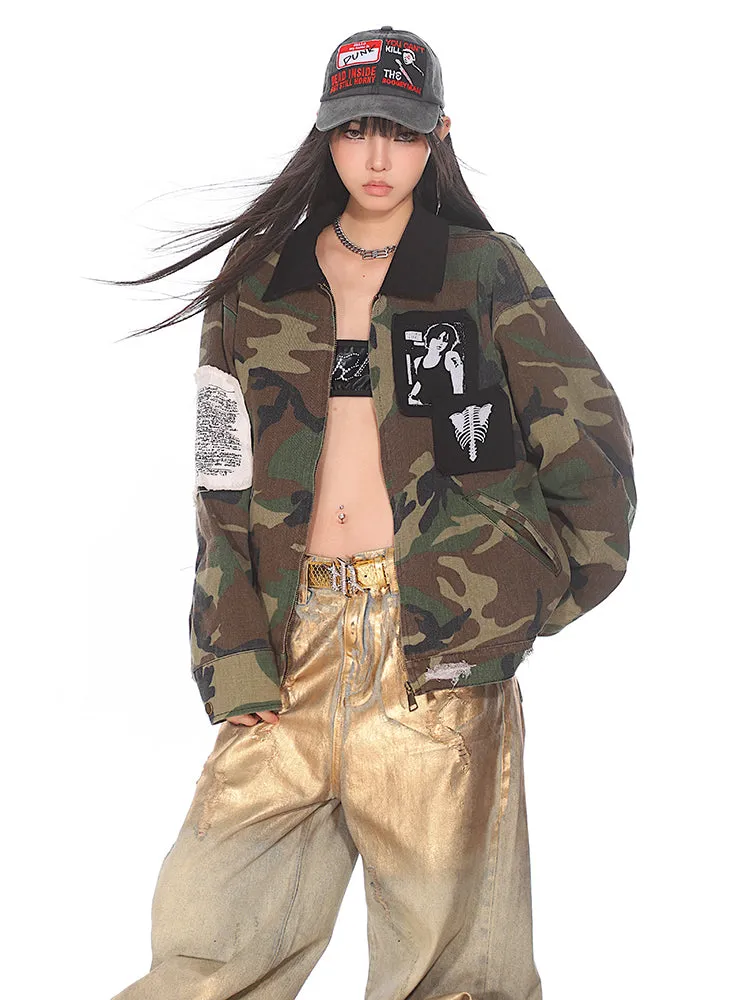 【24s Sep.】Camouflage Loose Jacket with Contrast Patch