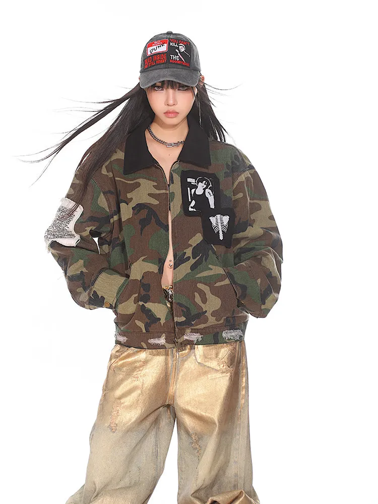 【24s Sep.】Camouflage Loose Jacket with Contrast Patch