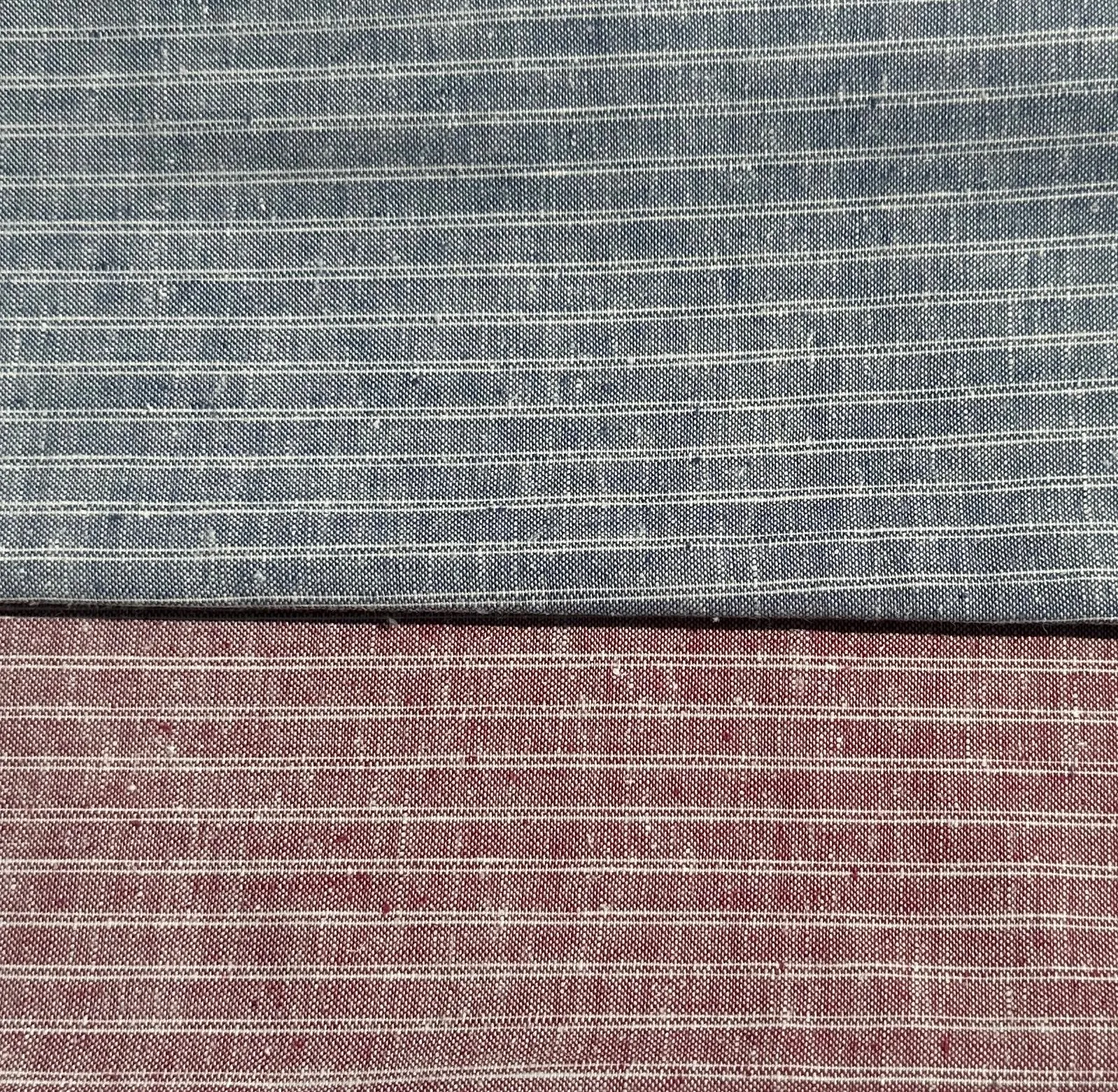 56" Linen & Cotton Blue Red Striped 5 OZ Woven Fabric By the Yard