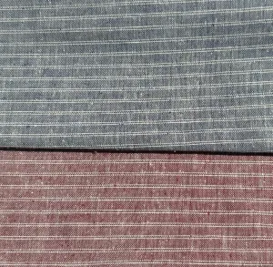 56" Linen & Cotton Blue Red Striped 5 OZ Woven Fabric By the Yard