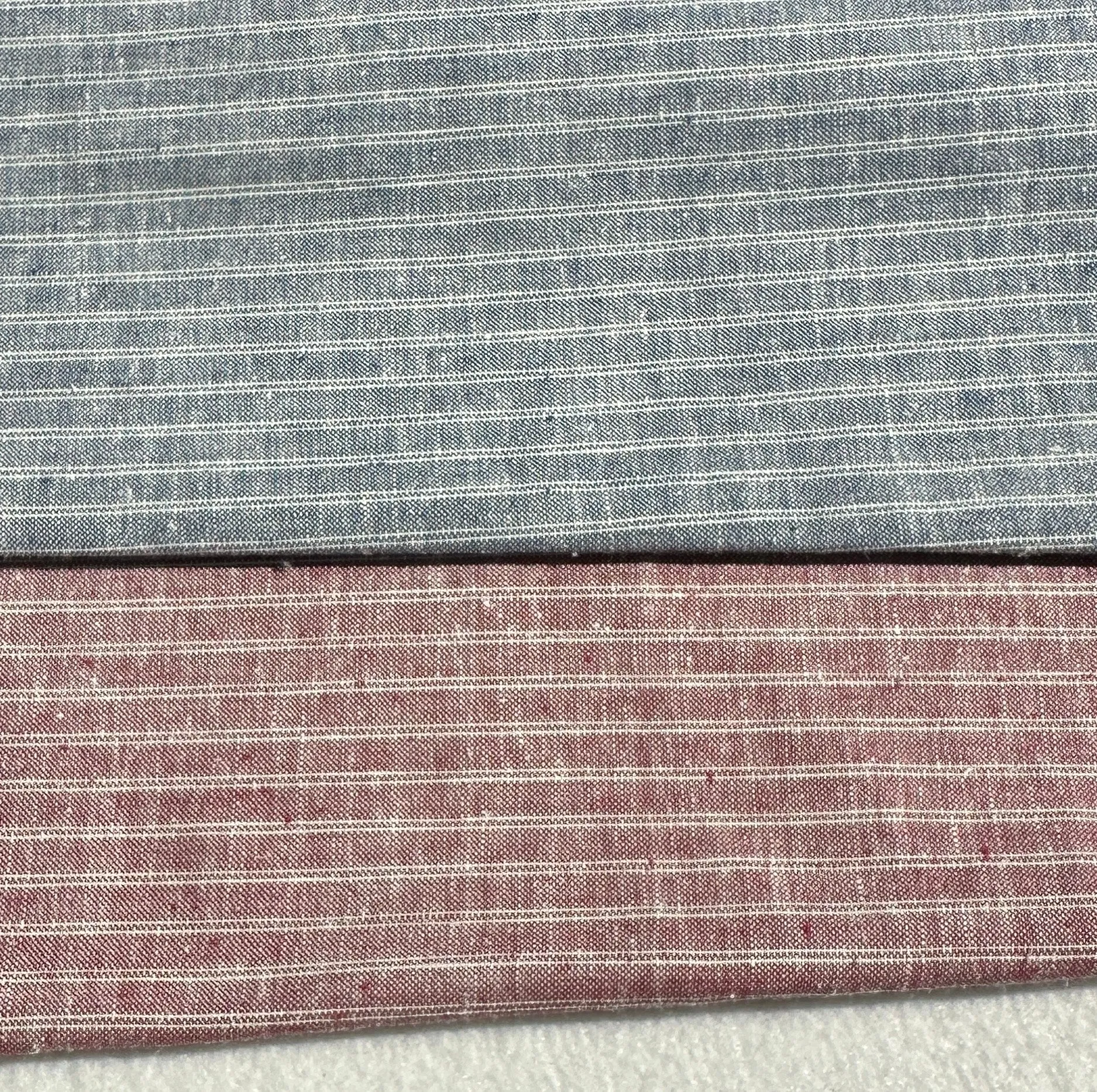 56" Linen & Cotton Blue Red Striped 5 OZ Woven Fabric By the Yard