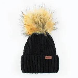 Angora Adult Size Wool Beanies (with Detachable Pompom) - Black