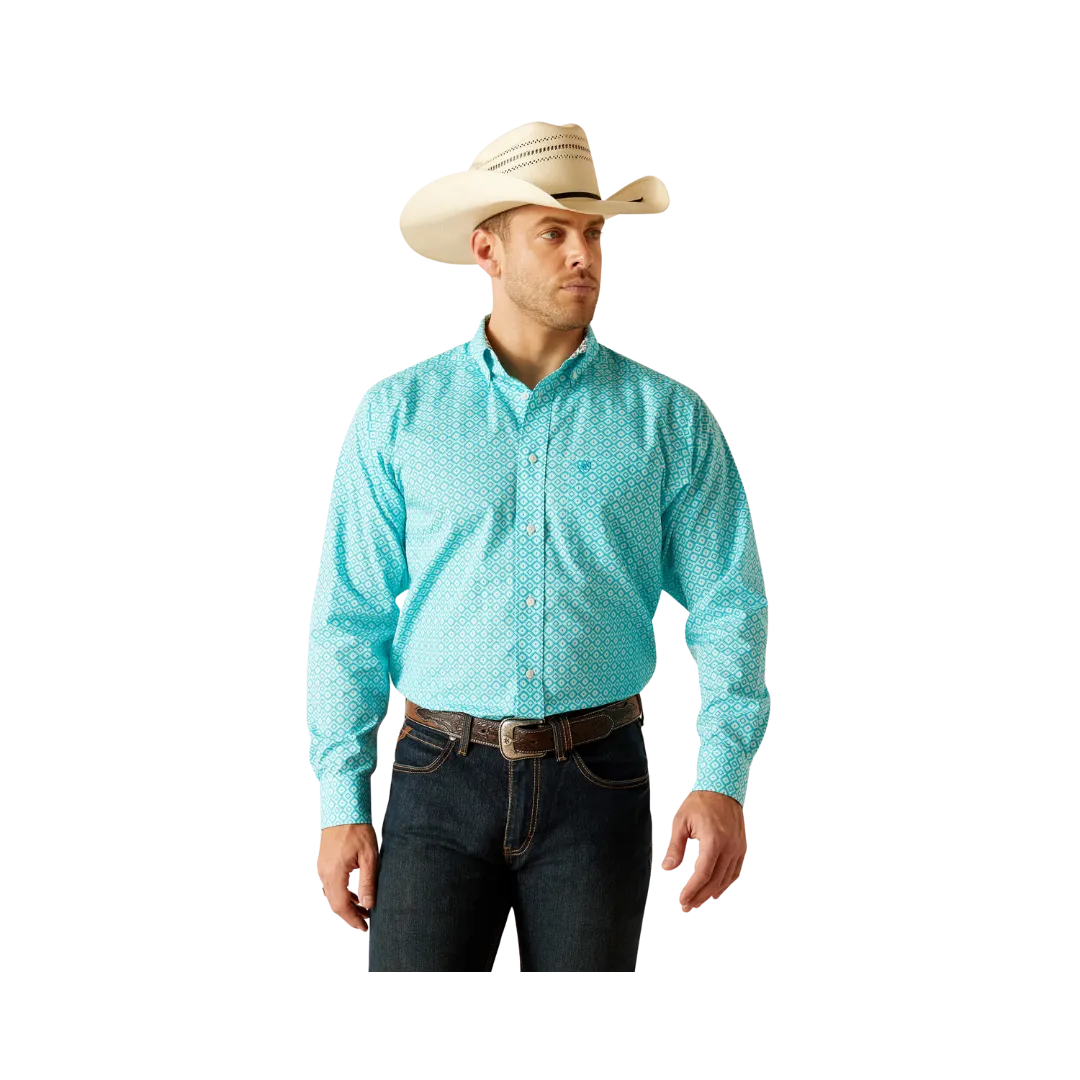 Ariat Men's Wrinkle Free Stanley Classic Fit Peacock Blue Shirt