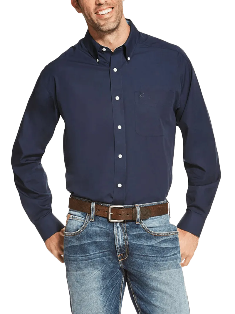 Ariat Solid Long Sleeve Navy Blue Shirt - Big