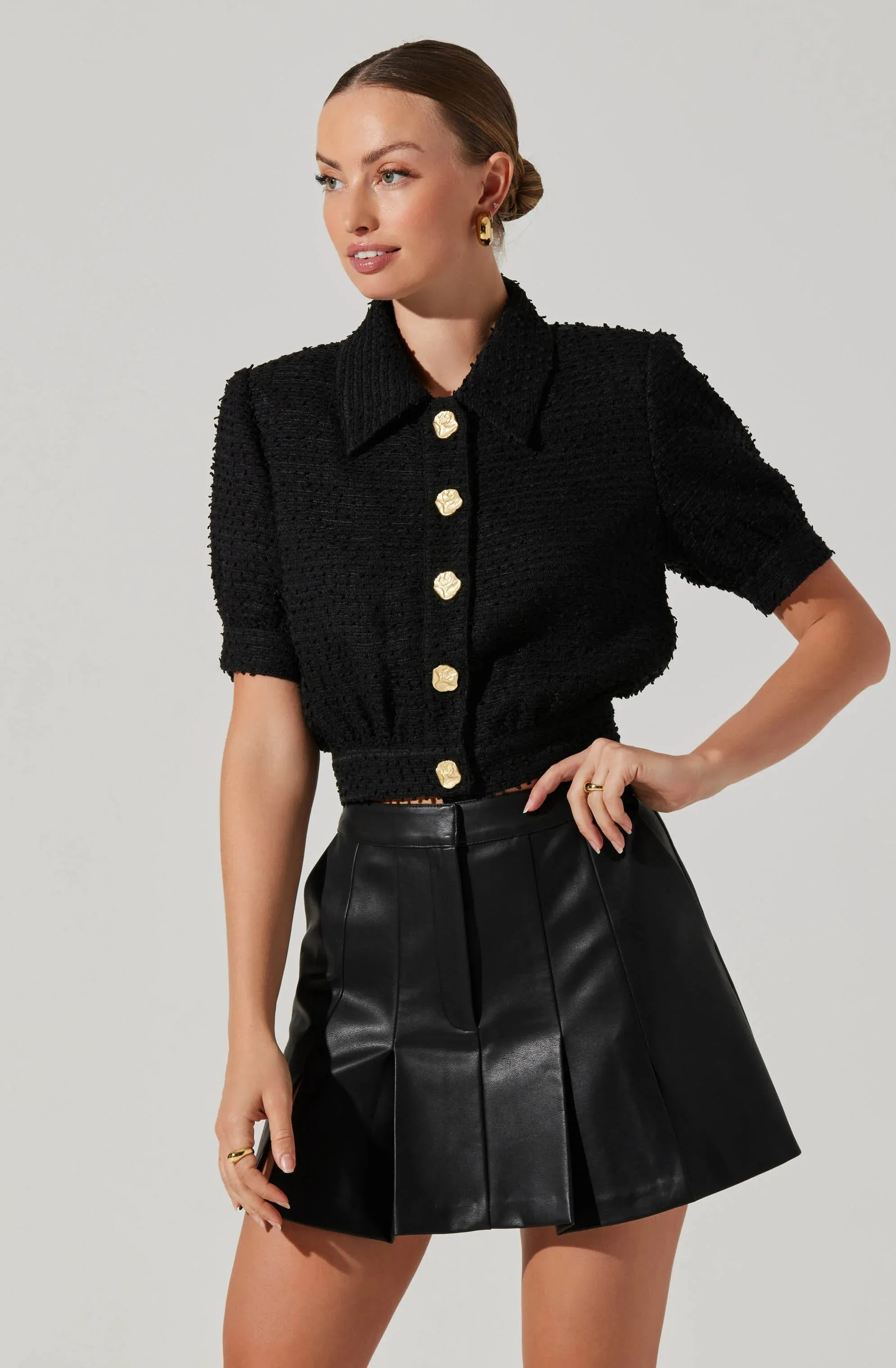 AST Bronwyn Black Puff Sleeve Tweed Jacket