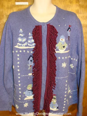 Baby Blue Ugly Christmas Sweater with Fringe