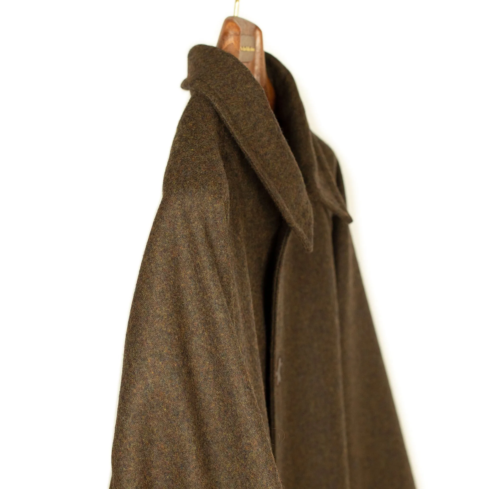 Balmacaan coat in chocolate brown loden wool