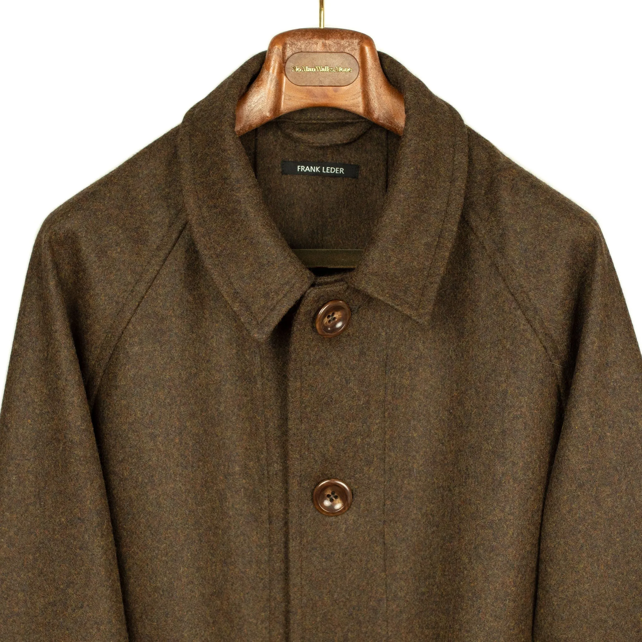 Balmacaan coat in chocolate brown loden wool