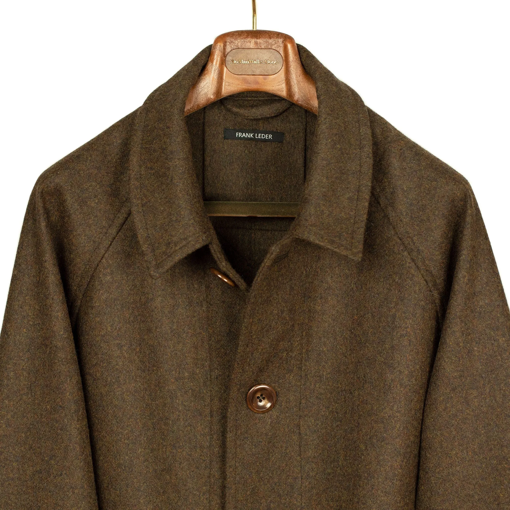 Balmacaan coat in chocolate brown loden wool