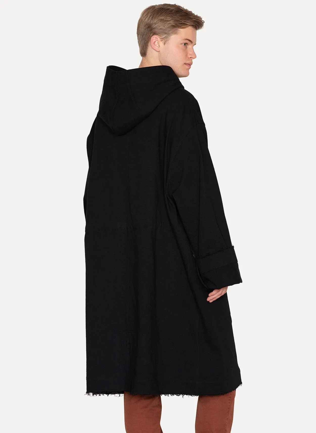 Black Cotton Wool Hooded Coat Canova