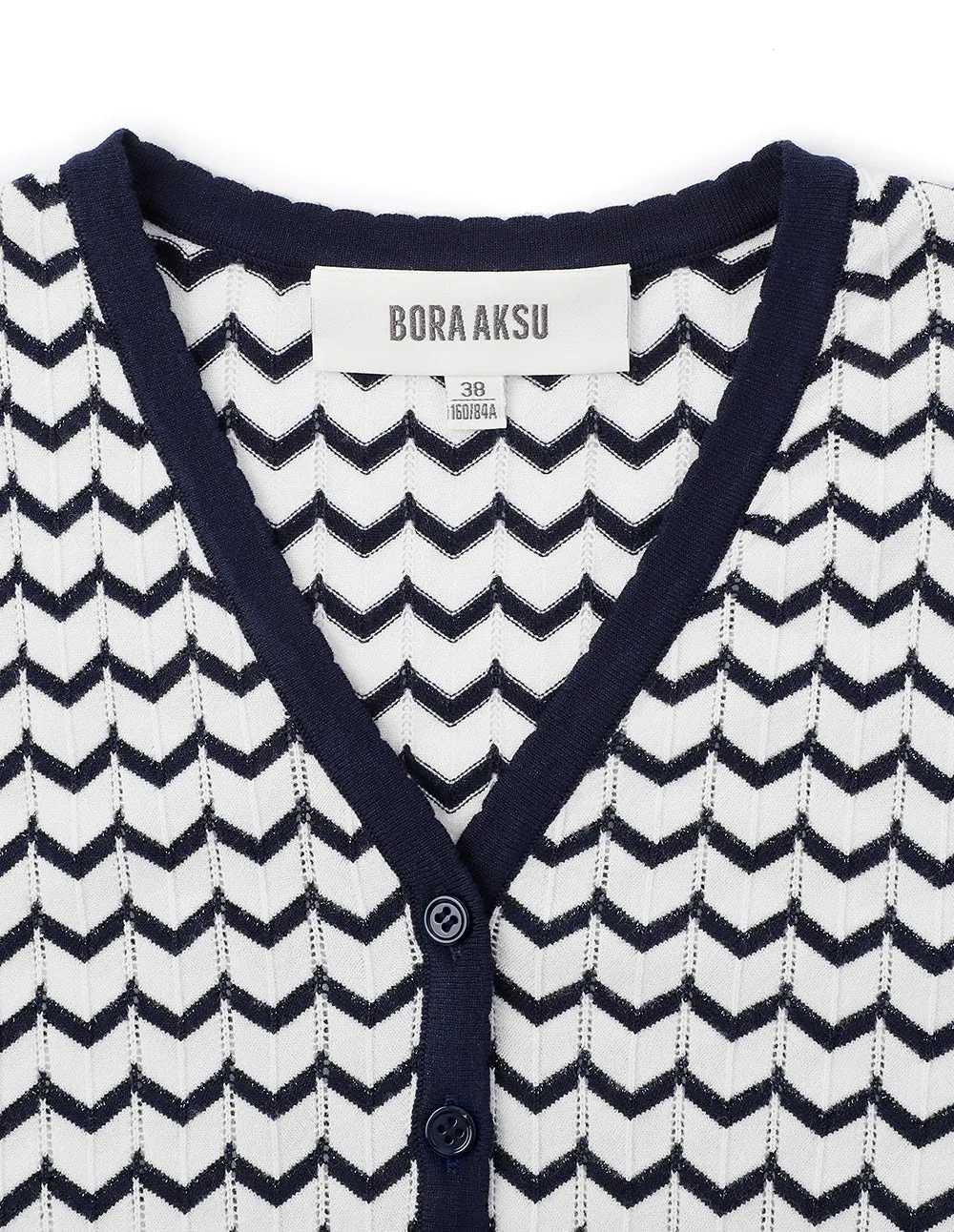 BORA AKSU Blue And White Striped V-Neck Knit Cardigan