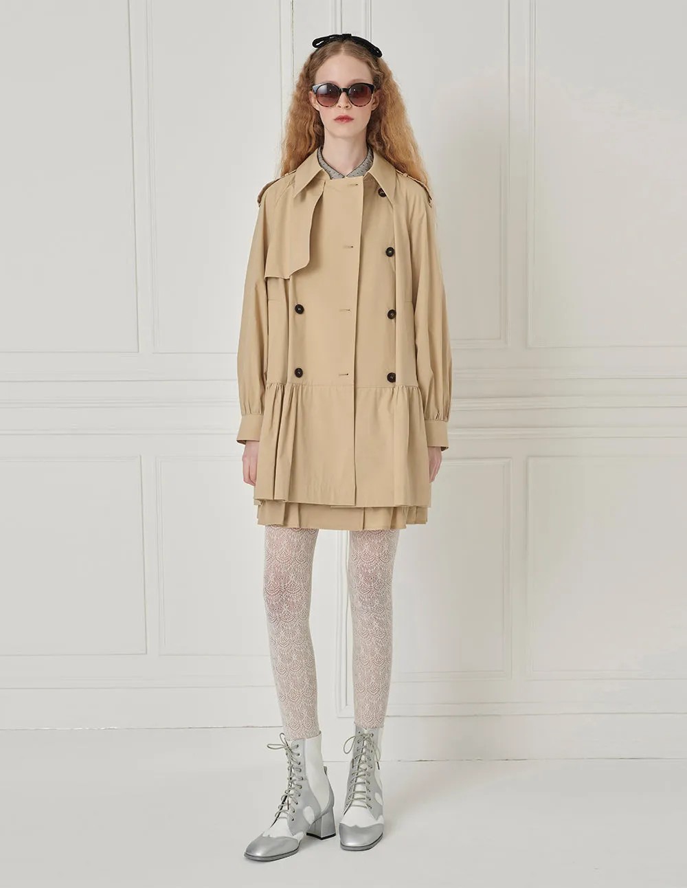 BORA AKSU Sweet Double-Breasted Lapel Baby Dress Trench Coat