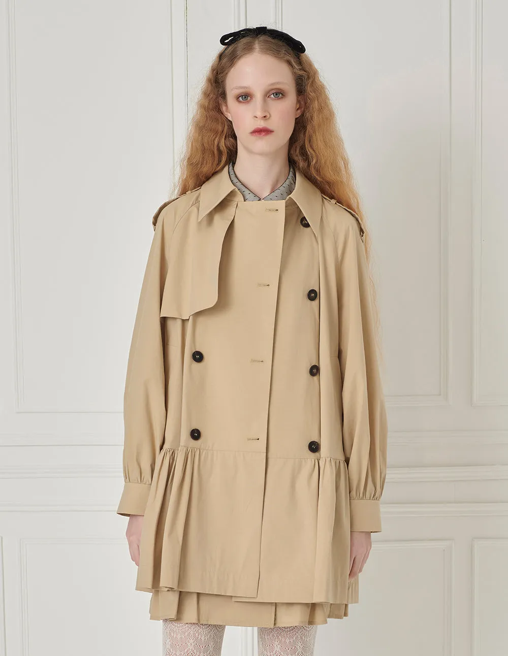 BORA AKSU Sweet Double-Breasted Lapel Baby Dress Trench Coat