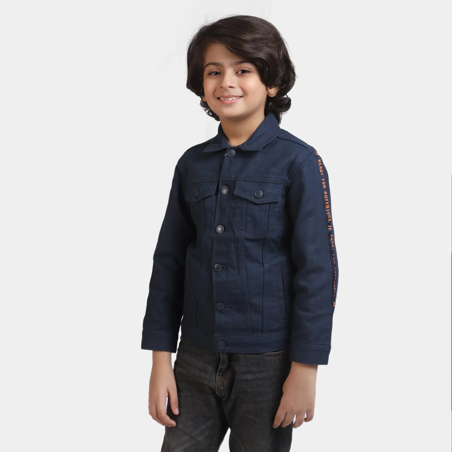 Boys Cotton Jacket Sleeve Tape-NAVY