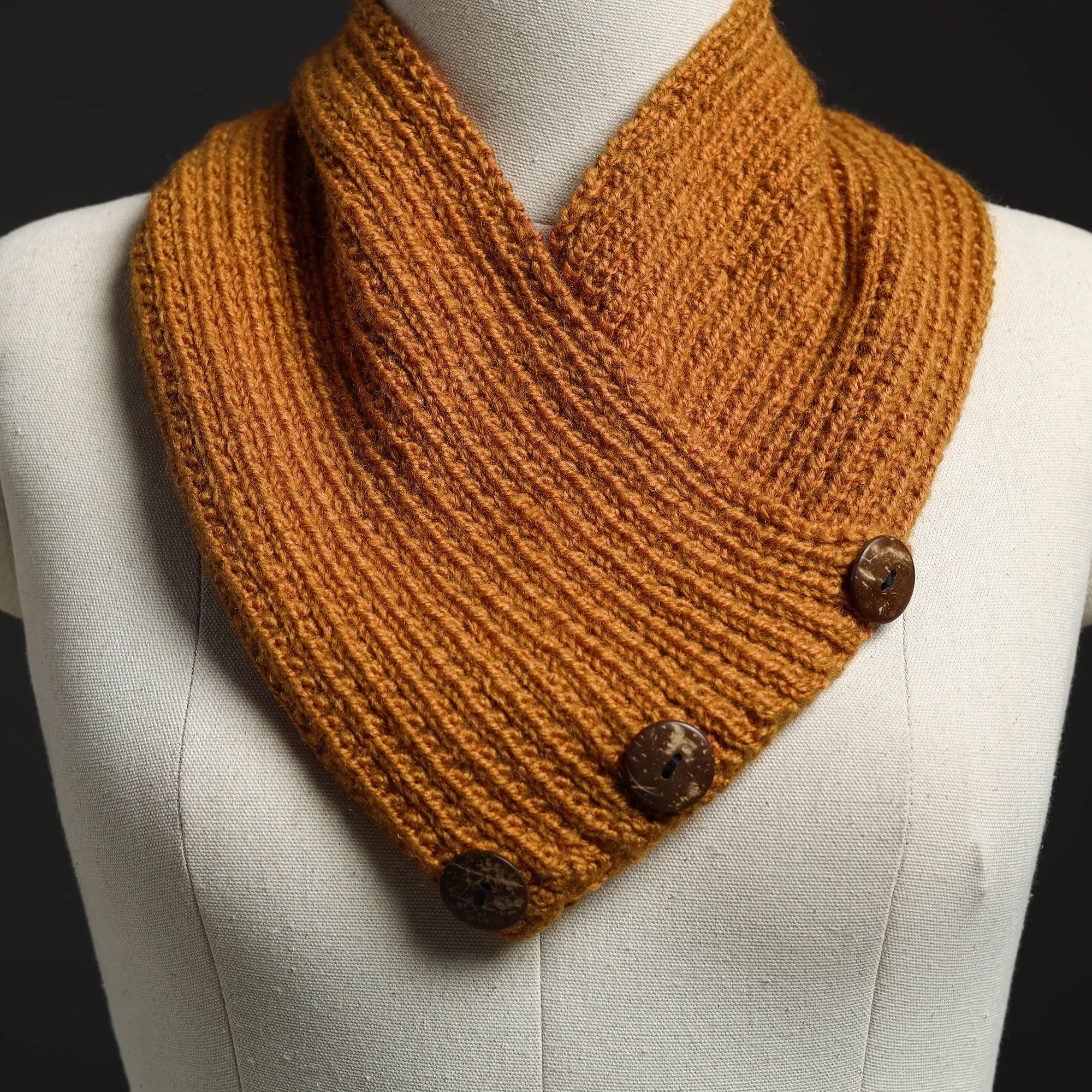 Brown - Kumaun Hand Knitted Woolen Button Cowl 126