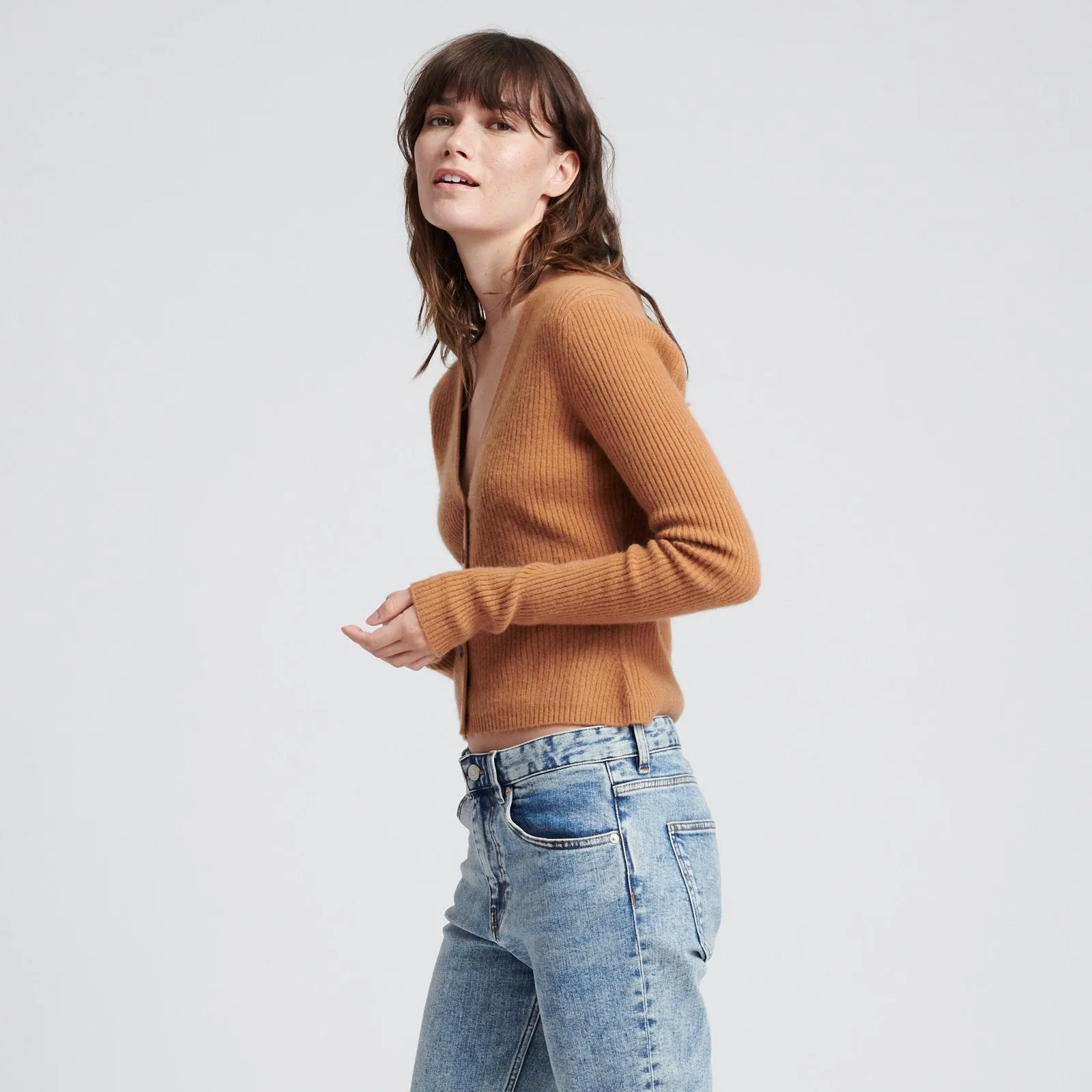 Cashmere Ribbed Cropped Cardigan