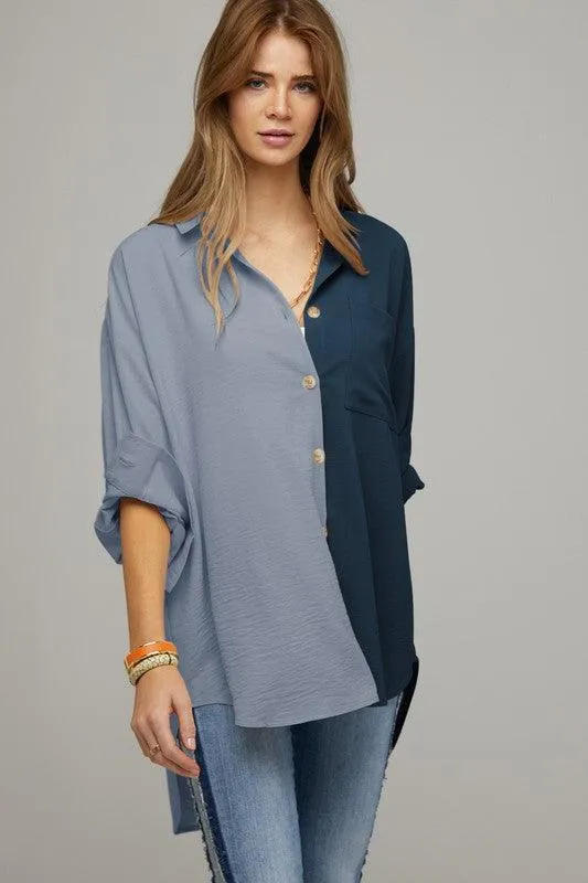 Cassie Color Block Button Down Shirt