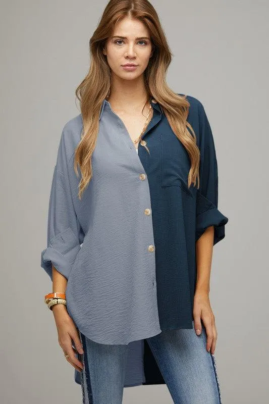 Cassie Color Block Button Down Shirt