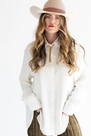 Classic Long Sleeve Ivory Button Down Blouse