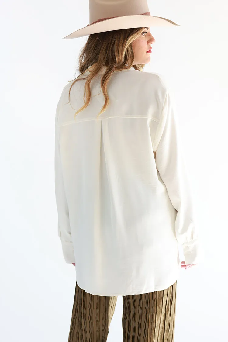 Classic Long Sleeve Ivory Button Down Blouse