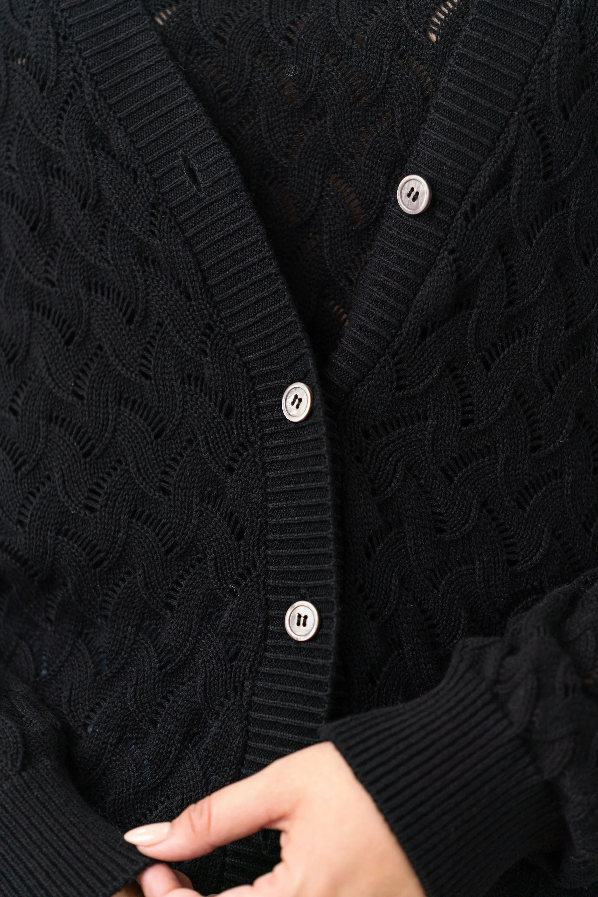 COTTON CASHMERE POINTELLE CARDIGAN