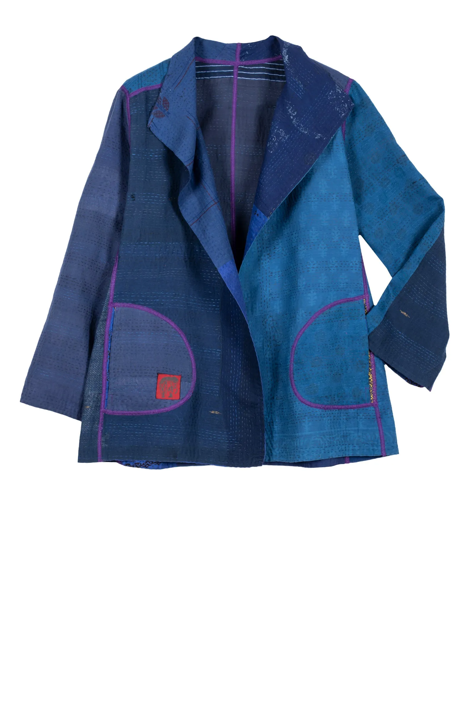 COTTON SILK SW PATCH KANTHA SHORT JKT - ws2007-blu -