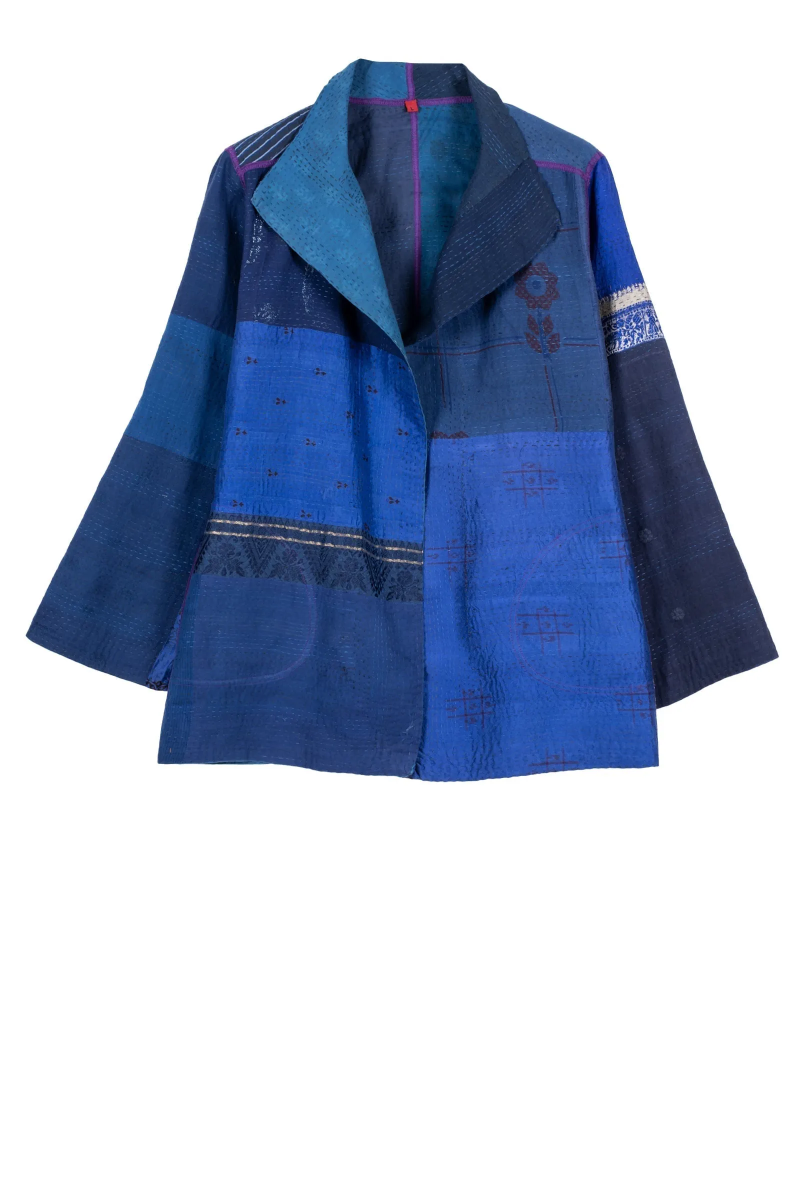 COTTON SILK SW PATCH KANTHA SHORT JKT - ws2007-blu -