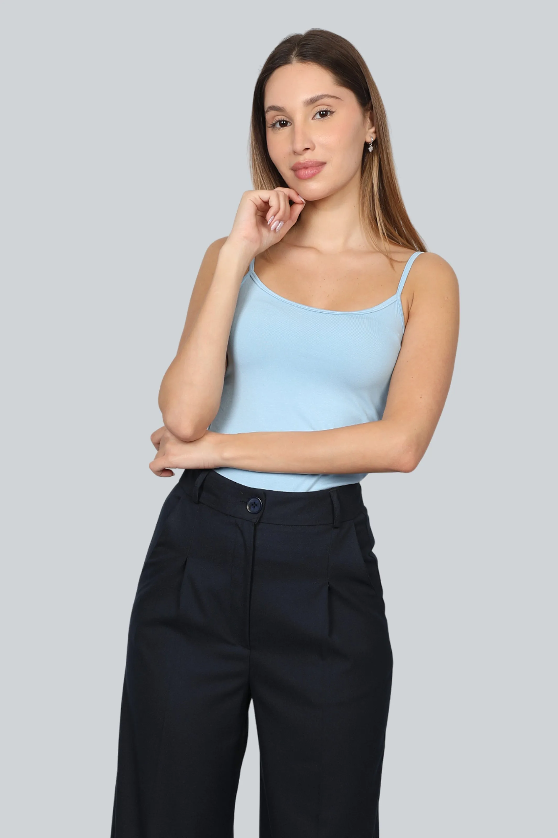 Cotton Thin Strap Tank Top in Blue