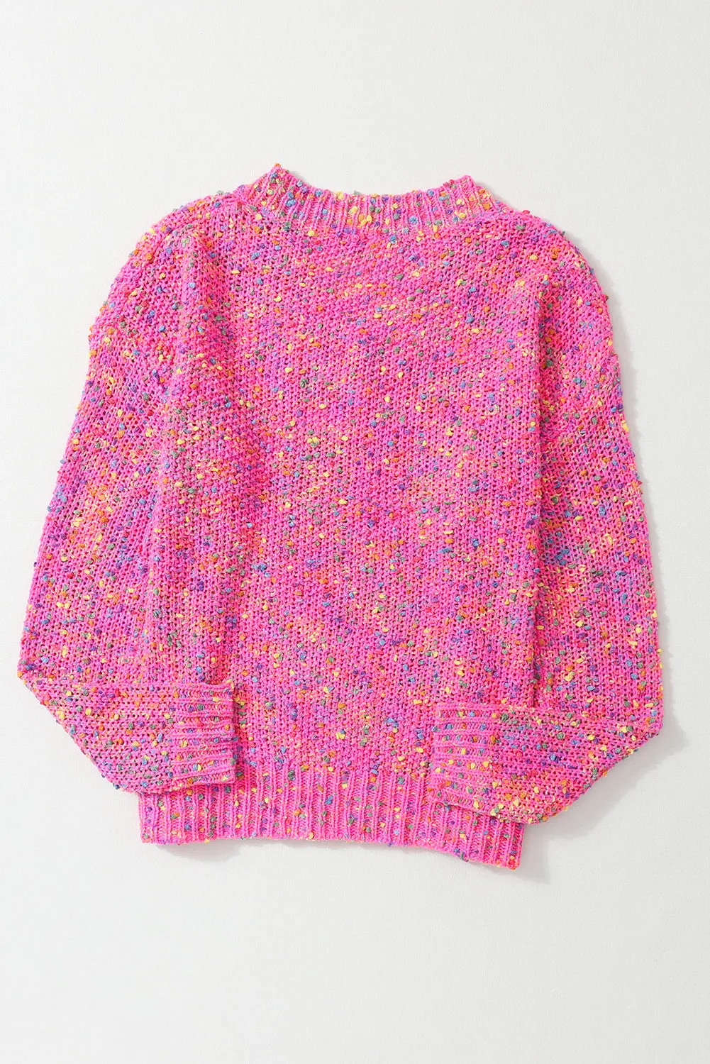 Dark Pink Colorful Spots Knitted V Neck Casual Sweater