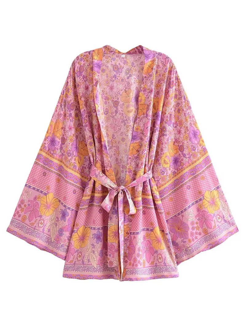 Down To Earth Cotton Floral Short Kimono Jcaket