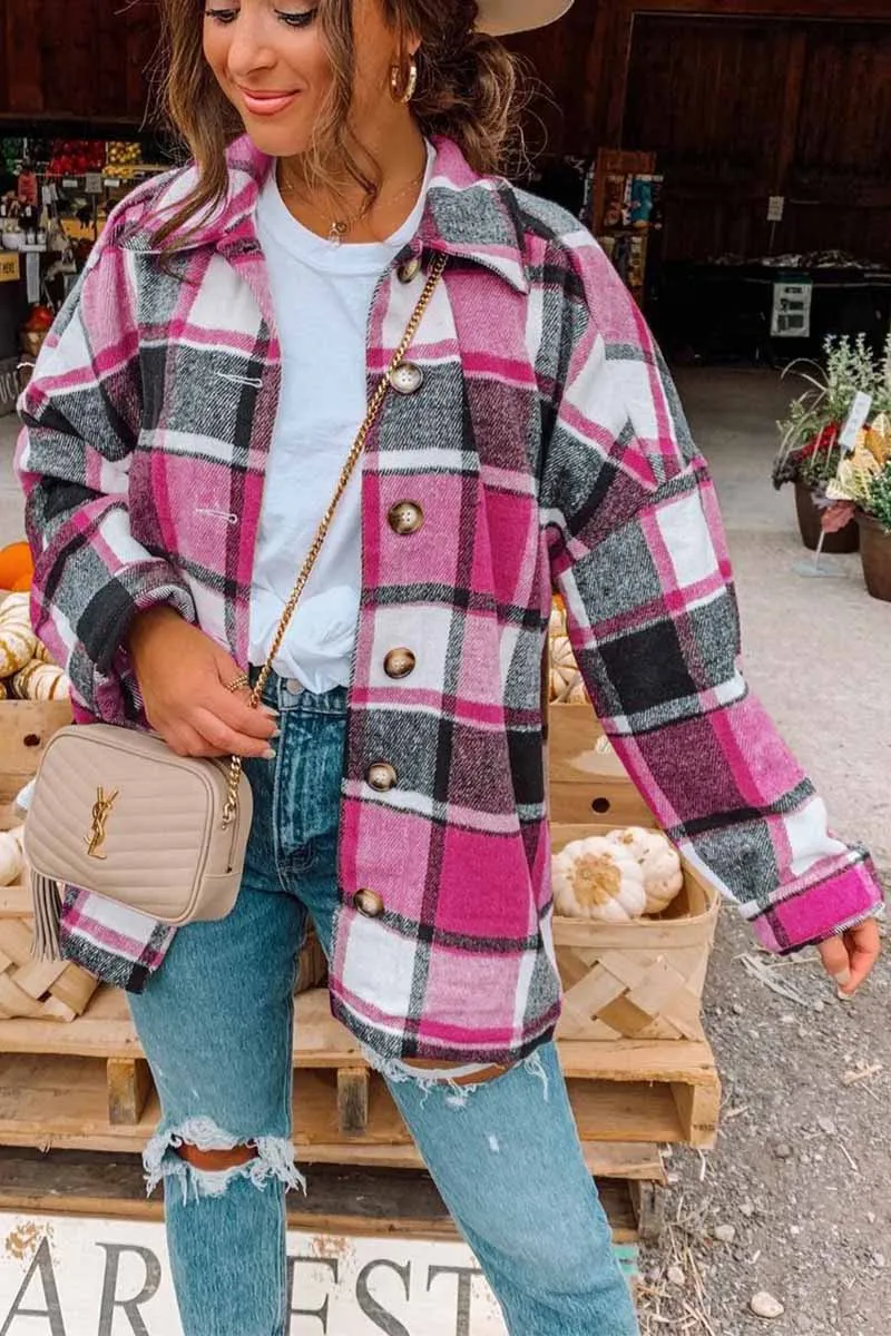 Dunnmall Fashion Big Plaid Coat Woolen Coat Tops