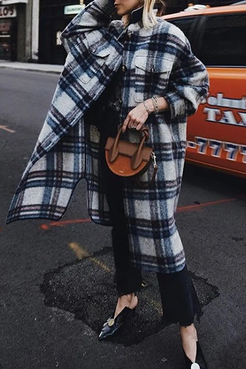 Dunnmall Tartan Calf-Length Woolen Coat