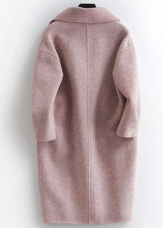 Fine pink Woolen Notched Coat Women oversize mid-length pockets coats