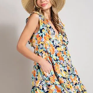 Flirt N Floral Mini/Midi Floral Print Ruffled Sleeve Tiered Dress