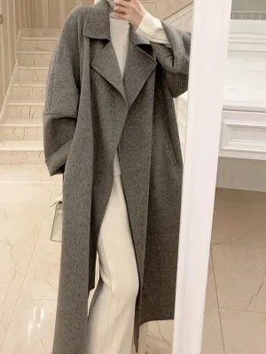 Girlary-shop barn jacket outfits Red Woolen Coat Women's Mid-Length 2024 Spring and Autumn New Loose Woolen Coat