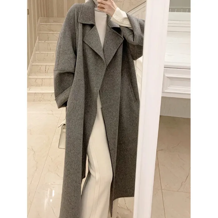 Girlary-shop barn jacket outfits Red Woolen Coat Women's Mid-Length 2024 Spring and Autumn New Loose Woolen Coat