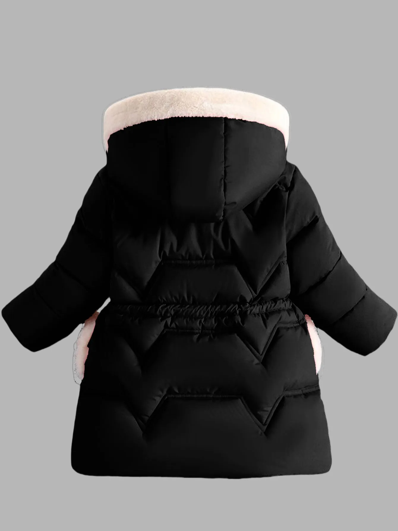 Girls' mid-length thick cotton coat with gloves (gloves can be removed)