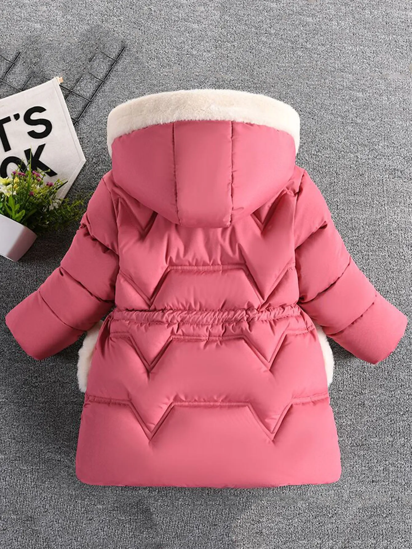 Girls' mid-length thick cotton coat with gloves (gloves can be removed)