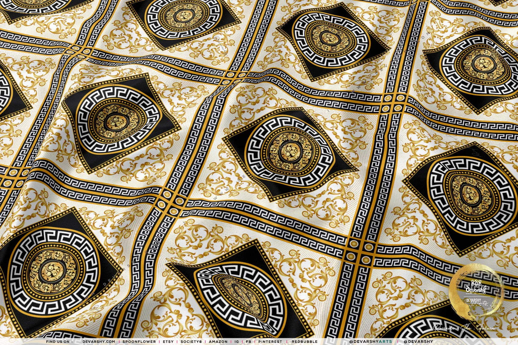 Golden Mandala Upholstery Fabric 3 meters 6 Designs 12 Furnishing Fabric Options Baroque Fabric By the Yard | 039