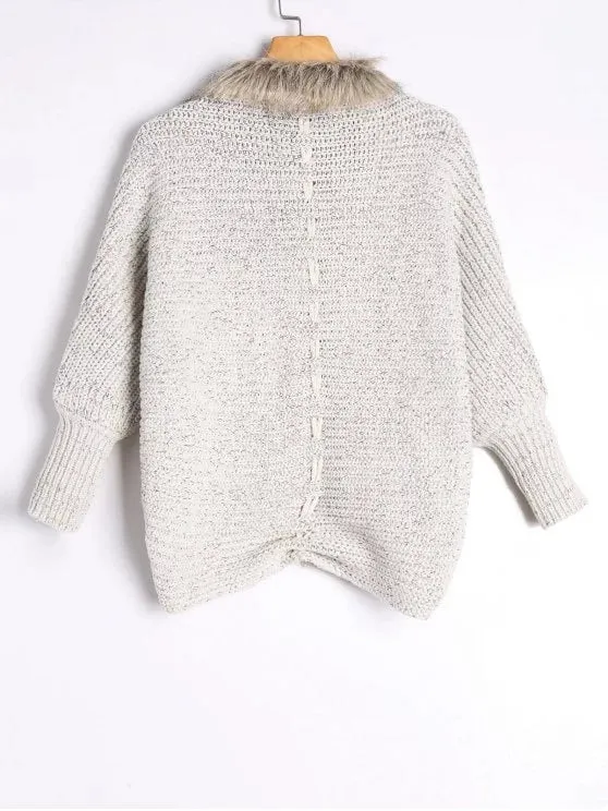 Gorgeous Faux Fur Trimmed Cable Knit Cardigan