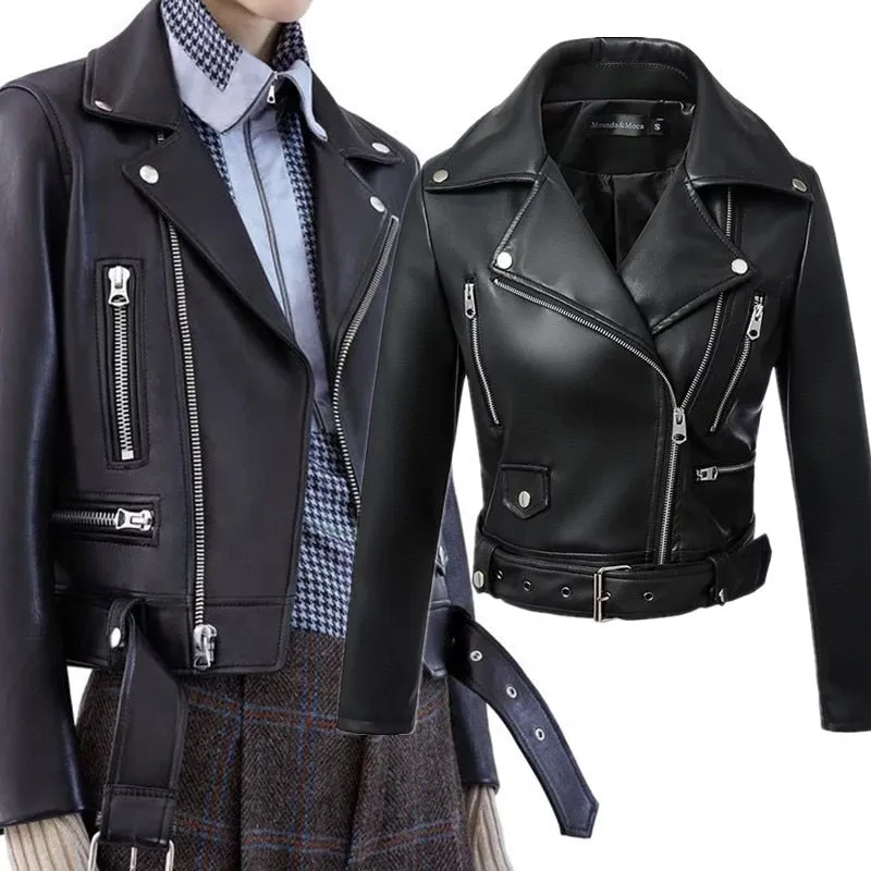 Gothic Turn Down Collar Faux Leather Biker Jacket