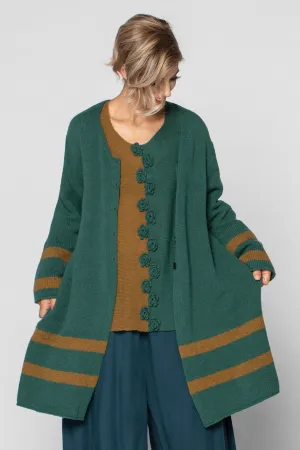 GRIZAS Stripe Cardigan in Ocha/Emerald