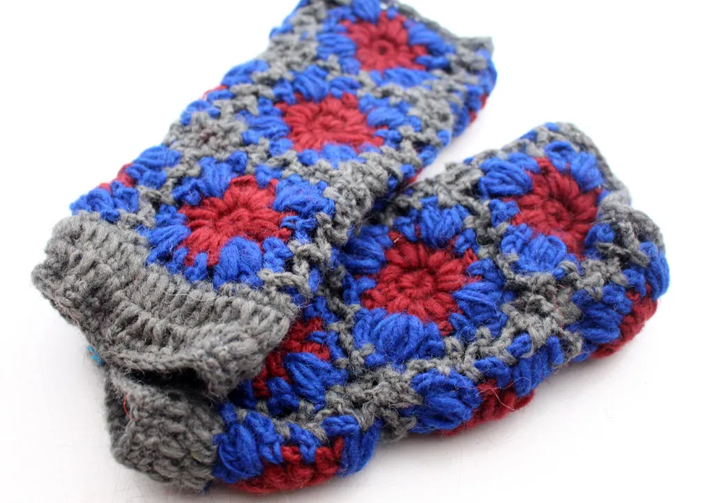 Hand Crochet Grey, Brown & Blue Color Finger less Gloves/Wrist Warmers