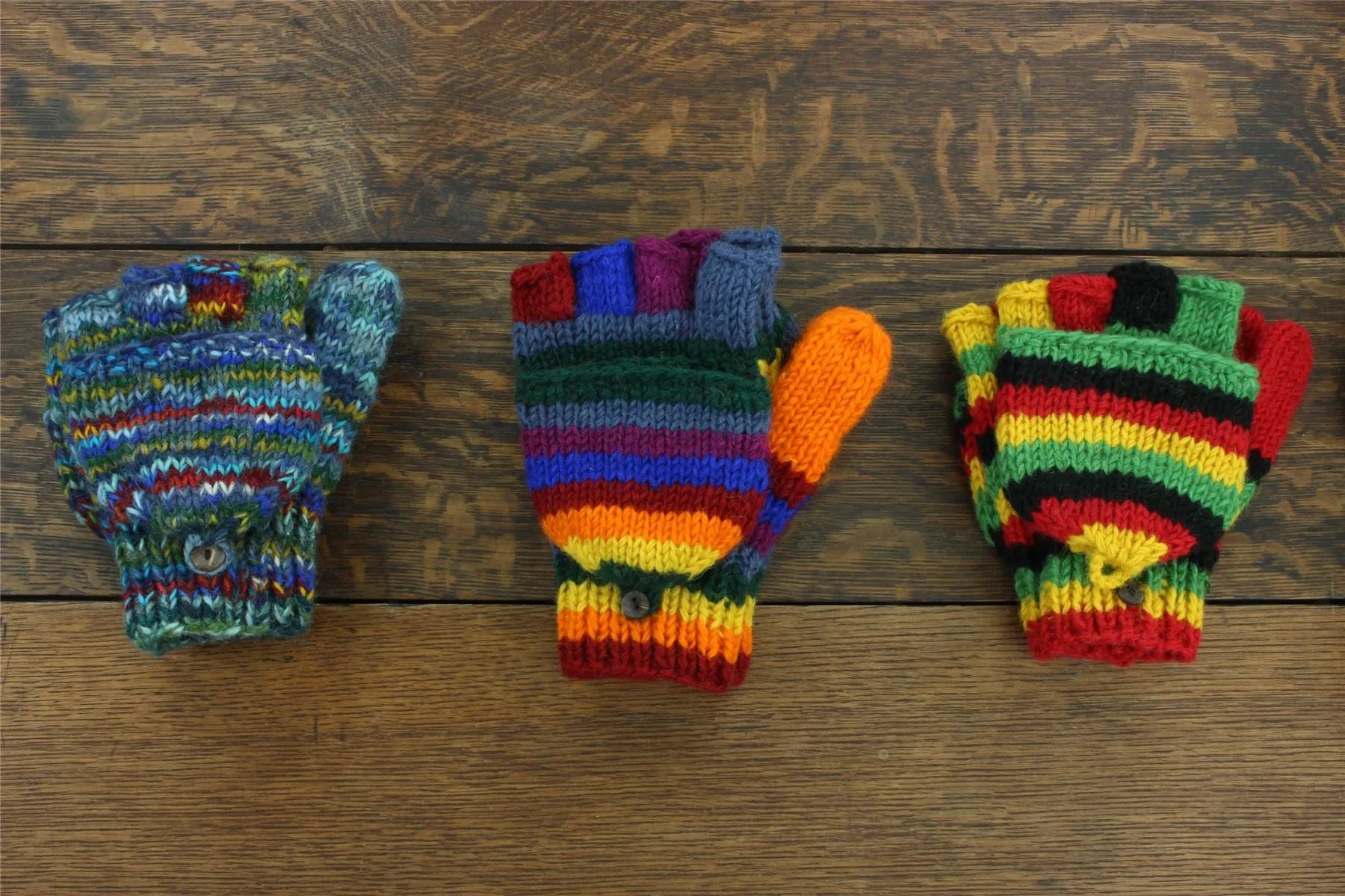 Hand Knitted Wool Shooter Gloves - Stripe Blue