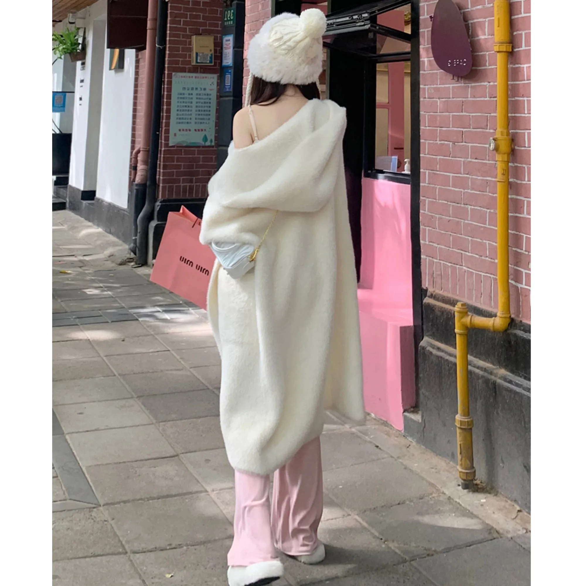 Hooded Fur Cardigan Coat Women's Spring Clothes, Thick Gentle Long Knitted Coat Handmade Clothing Hand Knit Outfit Of The Day