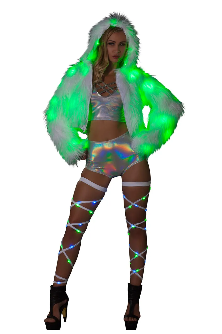 Light Up Fur Hooded Cropped Jacket