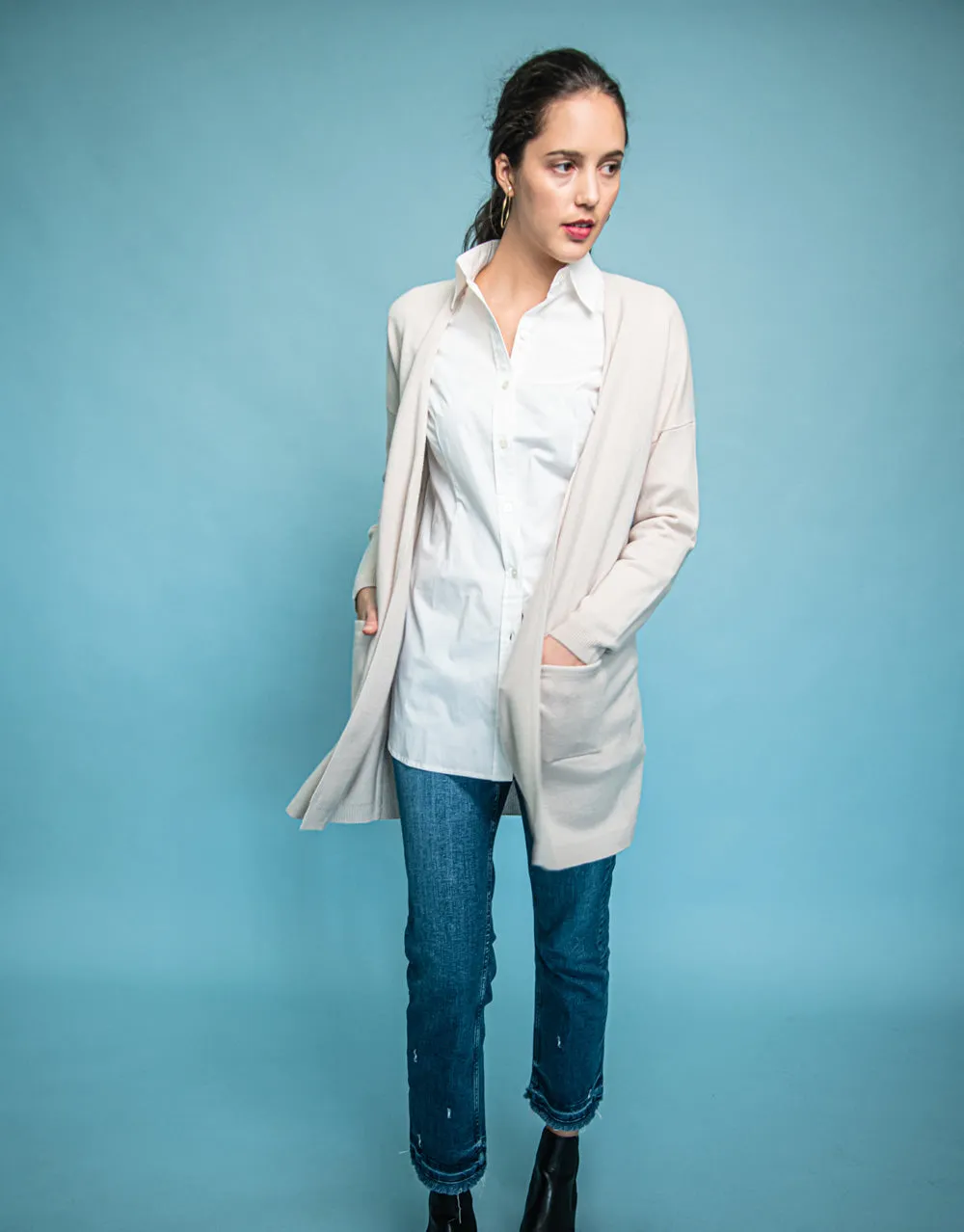 Long Coat with Pockets in Cream