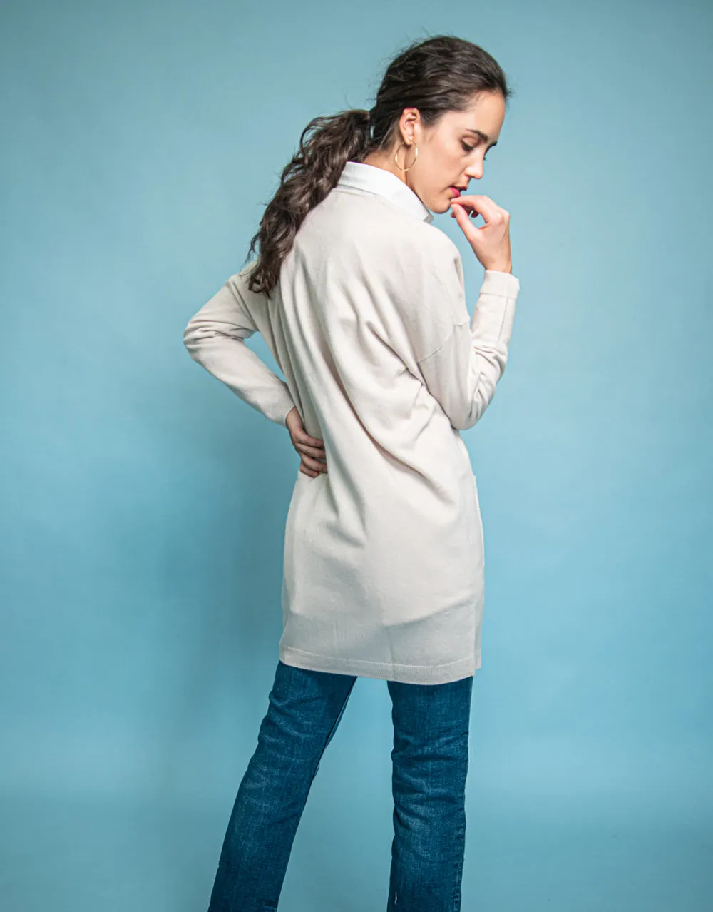 Long Coat with Pockets in Cream